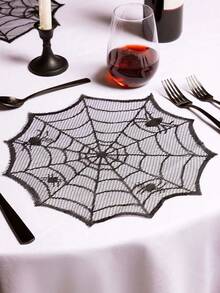 1/2/4pcs, Halloween Decor Placemats,Black Lace Polyester Placemats With Spiderweb Spider Design, Halloween Round Table Mats, Halloween Party Decor,Kitchen Dining Table Decoration Supplies, Modern Style Plate Mats, Halloween Haunted House Decoration,Home Decor, Halloween Decorations,Holiday Party Supplies,Indoor&Outdoor Use