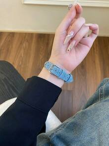 1条装饰性优雅星形超薄皮革表带，兼容系列，女士万圣节黑色吊坠，纤薄设计，尺寸：38mm、40mm、41mm、42mm、44mm、45mm、46mm、49mm，兼容 Ultra、S10、9/8/7/6/5/4/3/2/1、SE - 藍色 - 查看 3