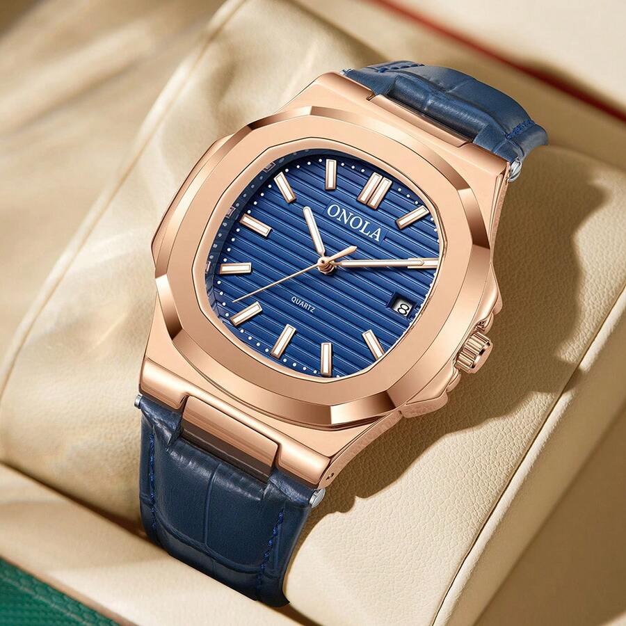 ONOLA 3852 Round Large Dial Men's Quartz Watch, With Business And Daily Styles, Leather Strap And Luminous Hands, Perfect For Daily Wear - The Perfect Gift For Men - Một cỡ - Xem 1