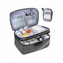 Medicine Storage Bag With Combination Lock, Lockable Pill Bottle Organizer, Travel Medication Carry Case For Medicine Box, Prescription, Vitamins, Supplements Or Medical Supplies - Grey (with Code Lock) - View 2