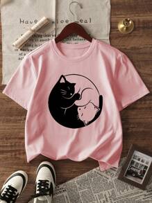 3 pezzi/hir Girocollo corto a T corto con stampa casual Girls', abbigliamento estivo per studenti giovani - Giroscopio colorato a trecce e felicità per ogni bambino!