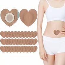 30PCS Disposable Castor Oil Patches For Self-Adhesive, Highly Absorbent, Leak Proof, Portable, Abdominal Sticker (Oil-Free) (Heart-Shaped, Skin Color)