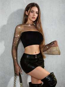 水钻装饰插肩袖保暖袖套 度假、夜间外出、派对装 - 彩色 - 查看 4