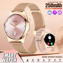 EIGIIS Montres connectées pour femmes, 1,27" Écran coloré, montre connectée sans fil (répondre/passer un appel) pour Android et iOS, tracker de fitness avec moniteur de sommeil, modes multisports, rappel, cadeau pour petite amie, simple, à la mode, classique, cadeau de fête