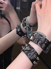 2 buc punk nită stele PU piele brățară pentru femei bărbați hip hop gotic întuneric fată rock bijuterii brățară brățară dragoste lanț hip hop accesorii