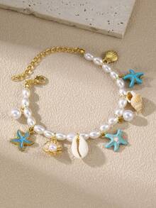 1pc Fashion Starfish, Shell, Strawberry Flower, Bow, Heart Multi-Element Pendant Handmade Bracelet, Women Daily & Holiday Accessory - Multicolor - View 11