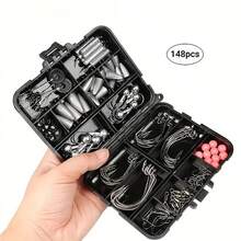 148/177pcs Fishing Tackle Box With Fish Hooks, Swivels, Weights, Stop Beads, Texas Rig Accessories For Freshwater - Black - View 13
