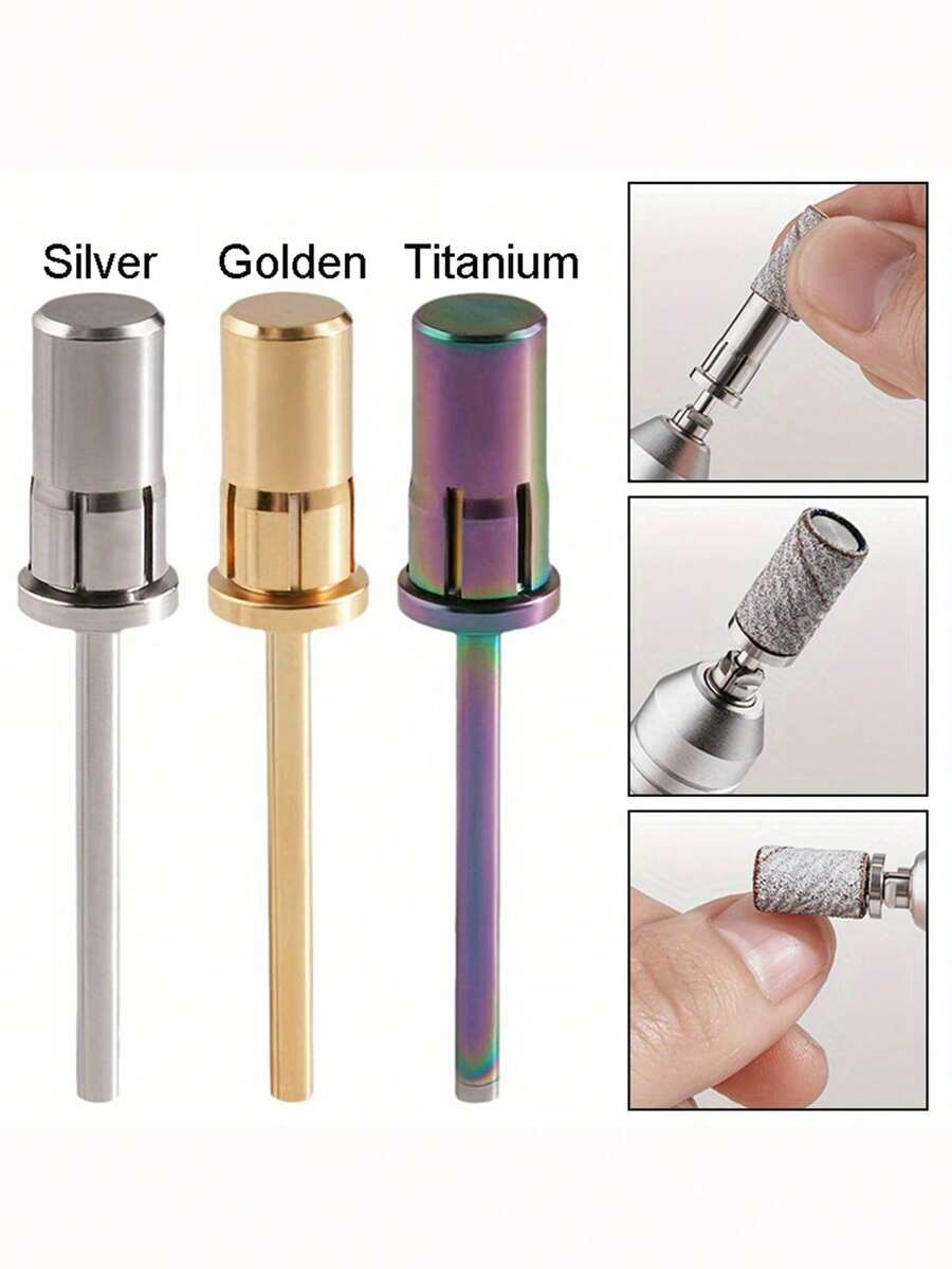 1PC Nail Art Sanding Band Mandrel Bit, Silver/Golden/Color Titanium Grinding Head Shaft, Manicure Pedicure Exfoliating Tool, For Nail Removal To Remove Dead - Multicolor - View 1