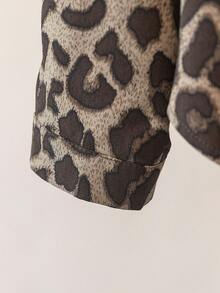 YUXIN Camisa feminina retrô com estampa de leopardo, primavera-verão, gola virada para baixo, manga comprida, solta, para uso diário/social leve, blusa fashion slim respirável - Caqui - Ver 11