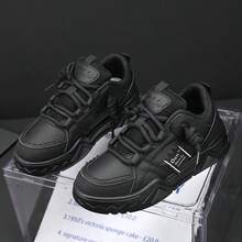 Men's New Spring Lightweight Breathable Leather Low Cut Sneakers, Versatile - màu đen - Xem 3