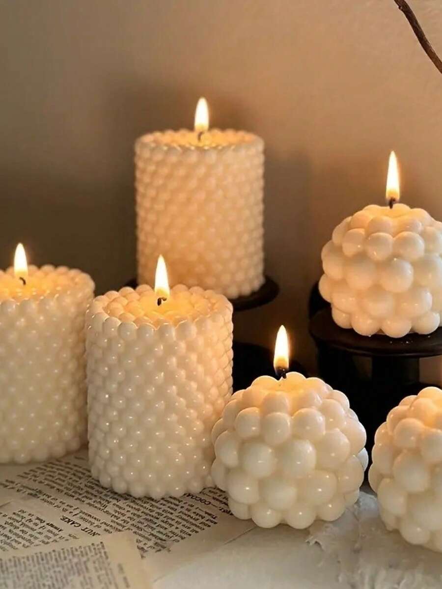 1pc Bubble Ball Cylinder Scented Candle, Atmosphere Creating Creative Home Decor Geometric Pillar Candle, Household Decoration, Bathroom Gifts Birthday Graduation,Friend Gift, Women's Gift,Winter Gift - Multicolor - View 1