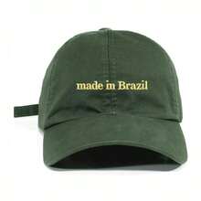 Unisex Dad Hat In 100% Cotton Twill Curved Brim Custom Made In Brazil - Xanh quân đội thêu màu be - Xem 1