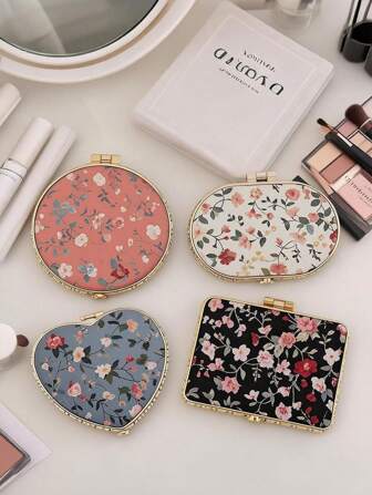1PC Portable Folding Makeup Mirror With Cute Cloth Cover And Printed Pattern, Double Side Cosmetic Mirror Suitable For Home And Travel, Perfect For Beauty Lovers And Makeup Enthusiasts, Ideal Gift For Women, Girls, Mothers, Friends And Wives Home Decor Back To School Room Decor School Supplies