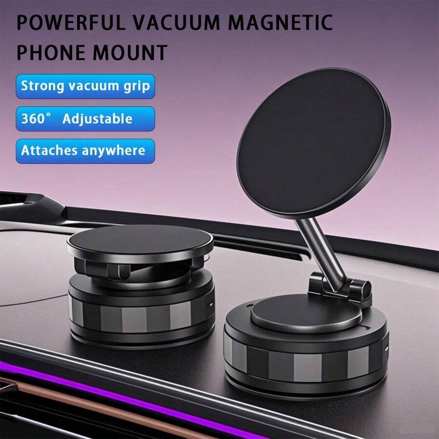 磁性车载手机支架，真空吸盘手机支架，兼容性广，360度旋转吸盘，无胶可折叠
