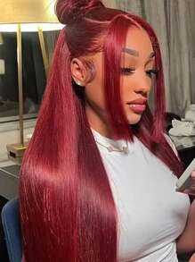 200% Density 34Inch 13x4 Lace Front Wigs Human Hair 99J Straight Wigs For Women 12A Pre Plucked HD Lace Frontal Wig With Baby Hair Burgundy Lace Front Wig