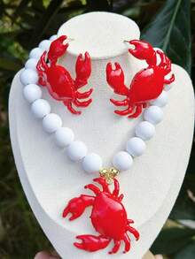 一件式，海洋风水滴串珠螃蟹吊坠项链，独特精致的女士项链，适合日常佩戴 - 水滴螃蟹吊墜套裝 - 查看 7