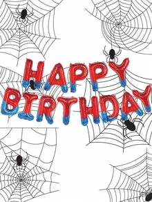 MECRLA 1 套蜘蛛生日快乐字母气球、生日派对气球、蜘蛛主题派对装饰气球、英雄派对装饰气球、男孩主题派对气球、墙壁背景装饰气球、红色和蓝色字母气球、礼品气球、惊喜气球