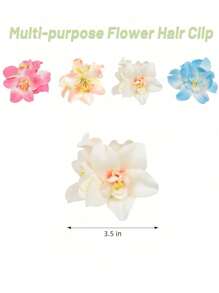 4pcs/1set Hawaiian Flower Hair Clips, Women Artificial Tropical Flower Hibiscus Hair Claws For Beach Holiday Party Boho Style, Fashion, Elegant, Minimalist, Solid Color, Suitable For Daily, Casual, Party, Commute, Vacation, Bun, Ponytail, Face Washing, Makeup, Outfit Accessories - Multicolor - View 2