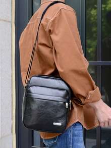 1个男士休闲单肩包，PU皮革斜挎包，商务包，节日礼物 - 彩色 - 查看 6