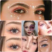 AIBEE Face Gems 1792pcs Self Adhesive Face Jewels, 3/4/5/6mm Gem Stickers Gems Stick On Crystal Rhinestone Stickers For Face Eye Body Hair Nails Make Up And Craft DIY With Pick-Up Tweezer - 珍珠 - 查看 7