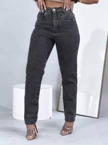 TIGER Women's Mom Jeans High Waist Light Wash Premium Fabric - 灰色 - 查看 3