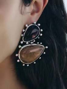 1 Par de Pendientes Colgantes de Resina con Diseño Geométrico Barroco Retro, Accesorios de Fiesta/Regalo para Mujer - Pendientes geométricos de resina - Ver 8