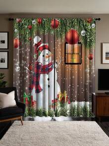 2 PIEZAS de cortinas de ventana con estampado de muñeco de nieve, escenario navideño y decoración, impresión digital de alta definición, instalación con bolsillo para barra, 100% poliéster, 90g/m2, adecuado para todas las estaciones, decoración del hogar, estilo artístico con barras y bolsillos, cortinas románticas, material de poliéster, adecuado para cocina, dormitorio, estudio o sala de estar - Multicolor - Ver 5