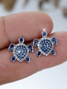 1 Pair Elegant Black And White Cubic Zirconia Turtle Stud Earrings Ocean Boho Beach Jewelry Cute Ear Studs Perfect For Party And Events Daily Wear Charm Gifts