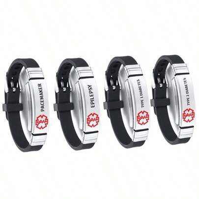 1pc Stainless Steel Medical Alarm Bracelet, Diabetes Bracelet, Medical Warnings, Type 1 Diabetes, Outdoor First-Aid Wrist Strap, Made Of Silica Gel, Comfortable To Wear And Skin Friendly(Luminous Style And Regular Style (With No Special Remarks For Regular Models)