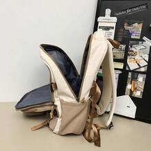 1 PC Back To School Extra Large School Bag With Laptop Compartment Suitable For 16.5-Inch Laptops Casual All-Purpose Backpack Purse Simple Colorblock Nylon School Backpack With Adjustable Strap& Luggage Strap Design Bookbags Lightweight Portable Zipper With Small Wallet Bag Pack Perfect For Graduate &Teens&Teen Girls &Men And Women For Outdoors & Travel &Junior High School& Senior High School&University - Khaki - View 8