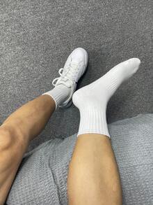 1/5/10 双男士中筒袜，白色，防臭，吸湿排汗，透气，适合运动和休闲穿着，秋冬季 - 白色 - 查看 4