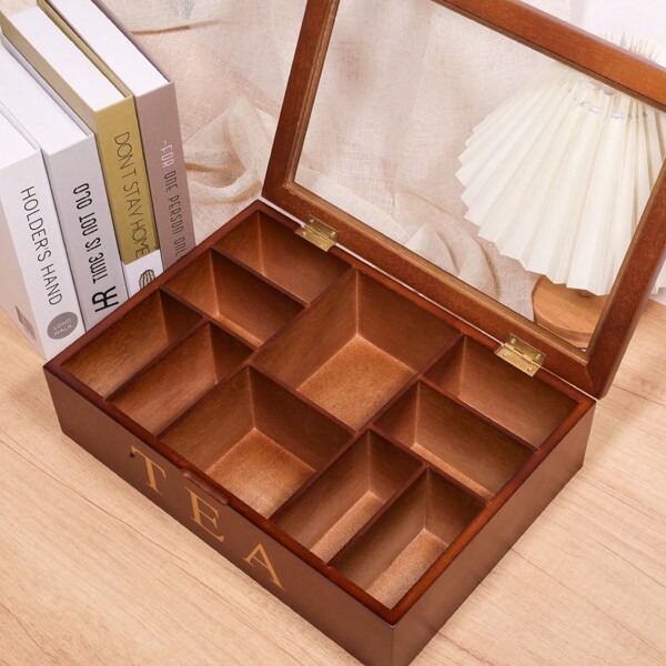 Practical Storage Box, Brown Large Tea Bag, Coffee Bag Storage Box, Glass Top Cover, Fashionable And