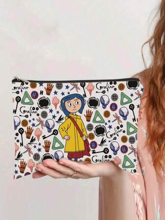 Bolsa de maquillaje con estilo de dibujos animados de fantasía y terror, con cremallera - Diseño de personaje vibrante, ideal para mujeres, hermanas y amigas, compañero de viaje y opción de regalo perfecto, bolsa de almacenamiento de cosméticos y accesorios, bolsa de maquillaje, vuelta al colegio, regalo de Navidad