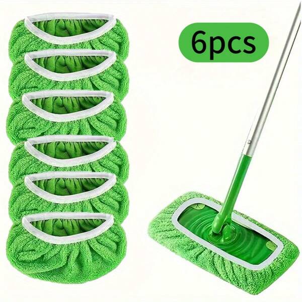 6 Reusable Ultra-Fine Fiber Mop Pads - High Absorbency Washable Wet Dry Dual-Use Floor Cleaning Cloth, Durable Ergonomic Design Suitable For Household And Commercial Use, High Absorbency Material