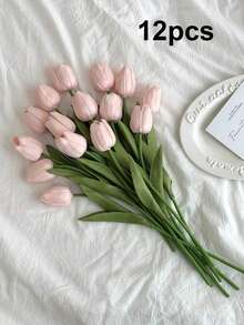 12pcs Artificial Tulip Flowers, Suitable For Home Decor, Living Room, Bedroom, Fake Plants, Room, Desk, Garden Decor, Party Holiday Gift - Multicolor - View 17