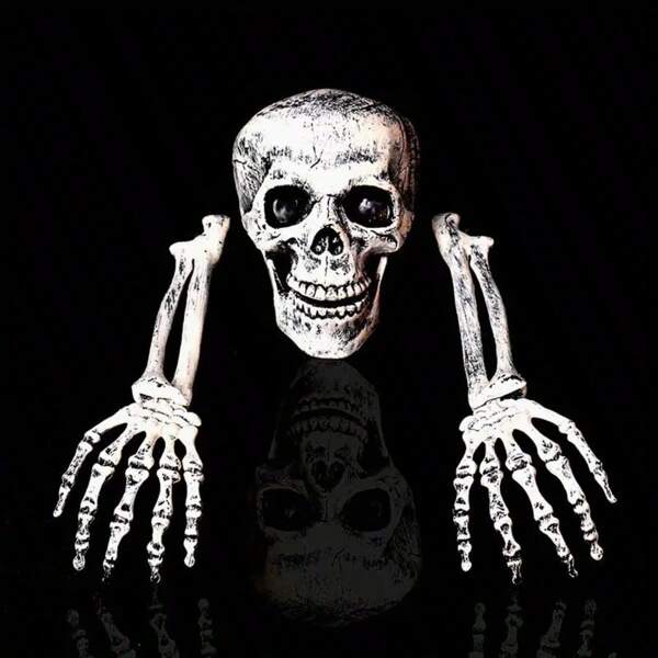 Halloween Ground Decoration Skull Simulation Prop Garden Skull Three Pieces Set Decoration, Halloween Skull Prop Realistic Skull Garden Stake Outdoor Decoration, Used For Horror Parties, Plastic, Classic Style, Ground Installation, Halloween Decoration
