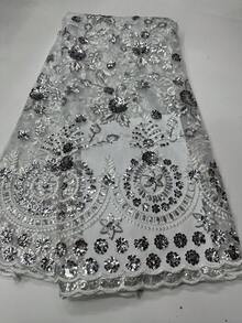 1 码/5 码奢华非洲蕾丝面料 - 浅金色法式网眼亮片设计，刺绣薄纱适合优雅连衣裙和派对婚纱涤纶/腈纶混纺仅可干洗。 - 彩色 - 查看 5