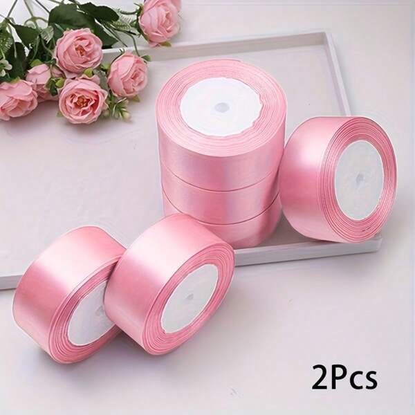 2 Rolls Of 1.5 Inch X 50 Yard Rose Red Satin Ribbon, For Bouquets, Gift Packaging, Crafts, Party Decor, Christmas, Wedding, Everlasting Flowers