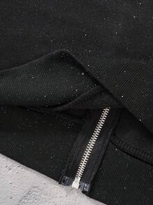 女士秋季服装、女士冬季服装、女士冬季服饰、女士亮片卫衣、冬季亮片上衣、时尚亮片拉法帽街头嘻哈双层连帽开衫、星空秋冬连帽拉链外套（黑色） - 黑色 - 查看 11