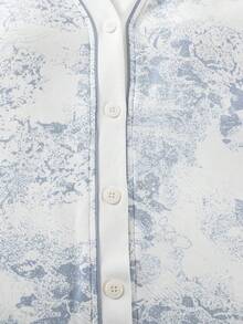 两件套女士开襟V领睡衣长袖上衣和长裤睡衣套装，亲肤家居服，春秋冬装 - 淺藍色 - 查看 8