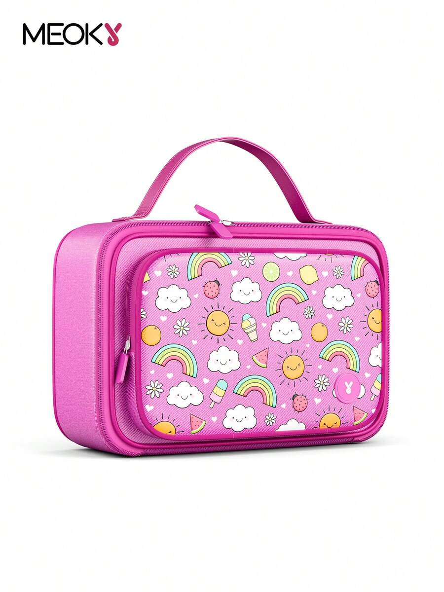 保温午餐盒 - 1 个大容量保温袋，卡通图案设计，可重复使用便当盒，保持食物温暖新鲜，非常适合返校、幼儿园、野餐和旅行 - 粉色 - 查看 1