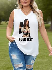 Camiseta de tirantes deportiva informal para mujeres de talla grande, ropa personalizada con texto gráfico, camiseta, blusas de moda, gráficos personalizables, impresión por transferencia de calor, eliminación de imagen de fondo, personalización, celebridades, anime, patrones, pasatiempos, regalos personalizados, regalos festivos