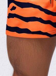 Men's Colorblock Quick-Dry Shorts, Striped Print With Drawstring, Casual Beach Shorts For Daily, Vacation, Summer - Orange - View 5