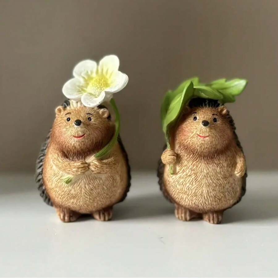 可爱的刺猬捧花摆件 - 精致树脂家居花园装饰品，适合户外、客厅、露台，或作为送给自然爱好者的礼物 - 彩色 - 查看 1