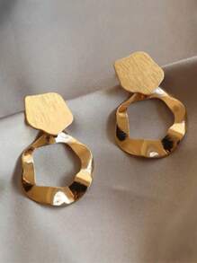 1 Pair Fashionable Women's Asymmetrical Metal Circle Earrings, New Versatile Elegant Accessory, Luxury Style