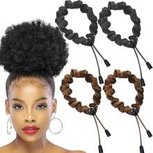 2 Pcs Adjust Satin Hair Scrunchies Women Girls, Adjustable Hair Ties Soft Than Silk 4c Girlie Thick Curly Natural Hair, Easy To Use Hair Accessories Afro Puff Loc Ponytails (Black) - màu đen - Xem 2
