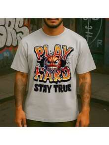 Camiseta Masculina Streetwear Basketball Play Hard Lançamento Tecido de Alta Qualidade - Cinza - Visão 1