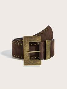 1pc Women's Plain Casual Retro Vintage Palace Style Sexy Party Street Elegant Classy PU Leather Western Style Antiqued Metal Buckle Suede Belt, Suitable For All Seasons Fall, Autumn, Halloween - Coffee - View 4