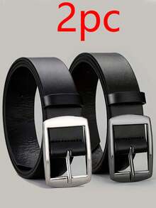 2pcs Men's Fashion PU Leather Belt, Minimalist Retro Design, Smooth Buckle, Suitable For Daily Wear, Autumn, Halloween, Autumn/Winter Accessory, Fit For Teenagers, Young Men, Casual, Outdoor, Sports, Vacation, Graduation Gift, Birthday Gift, Daily Wear, Halloween, Casual, Business, Street, Bohemian, Western, Outdoor, Gift For Men, Husband, Boyfriend, Father, Christmas Gift - Black - View 9