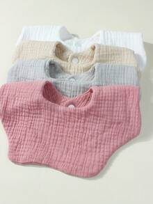 4件套新生儿糖果色棉纱布可爱围兜套装，适合四季日常使用 - 彩色 - 查看 4